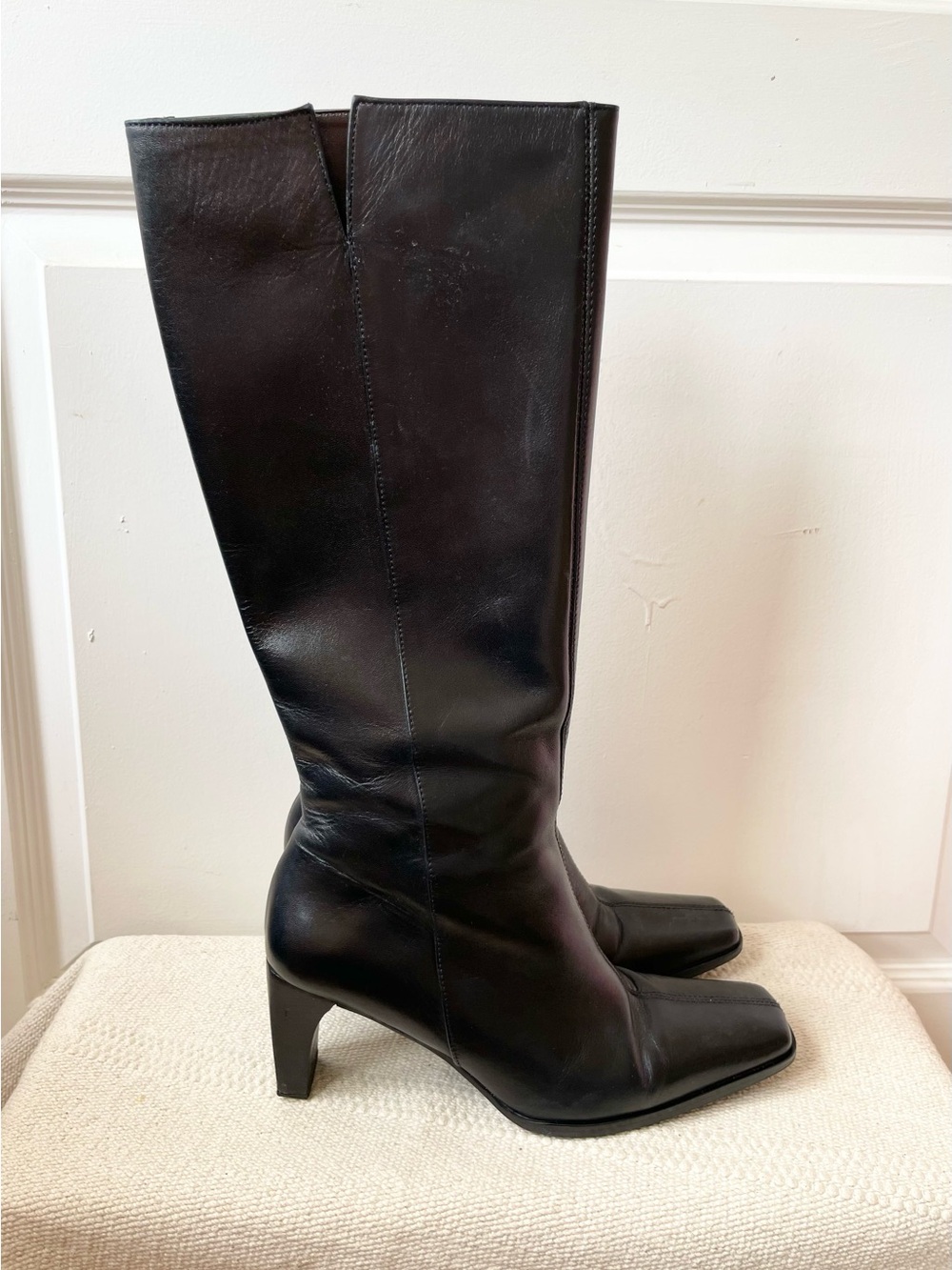 Vtg 1990s Etienne Aigner Leather High Heel Knee High “Killer” Boots 7.5 Black
